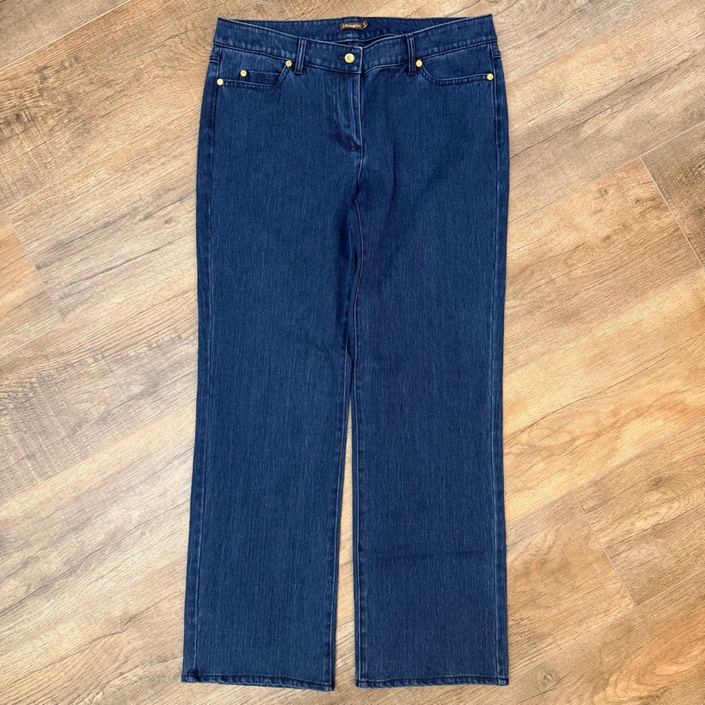 J. McLaughlin‎ Womens 10 Straight Leg Jeans Gold Foil Buttons Classic Denim Chic